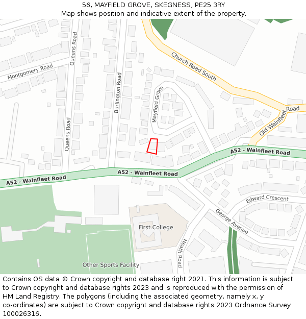 56, MAYFIELD GROVE, SKEGNESS, PE25 3RY: Location map and indicative extent of plot