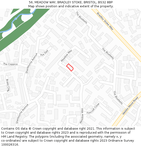 56, MEADOW WAY, BRADLEY STOKE, BRISTOL, BS32 8BP: Location map and indicative extent of plot