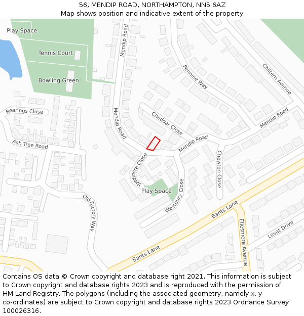 56, MENDIP ROAD, NORTHAMPTON, NN5 6AZ: Location map and indicative extent of plot