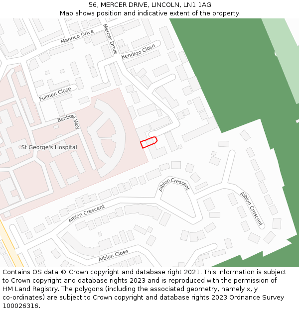 56, MERCER DRIVE, LINCOLN, LN1 1AG: Location map and indicative extent of plot
