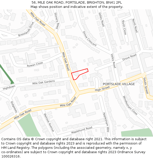 56, MILE OAK ROAD, PORTSLADE, BRIGHTON, BN41 2PL: Location map and indicative extent of plot