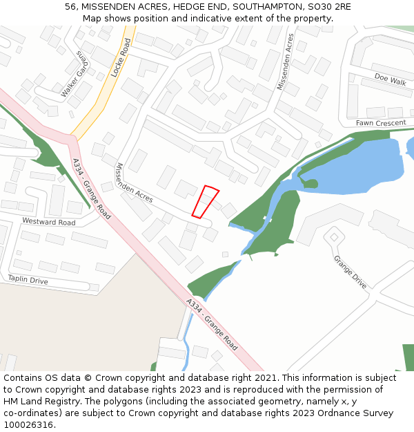 56, MISSENDEN ACRES, HEDGE END, SOUTHAMPTON, SO30 2RE: Location map and indicative extent of plot