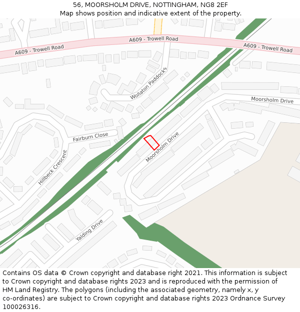 56, MOORSHOLM DRIVE, NOTTINGHAM, NG8 2EF: Location map and indicative extent of plot