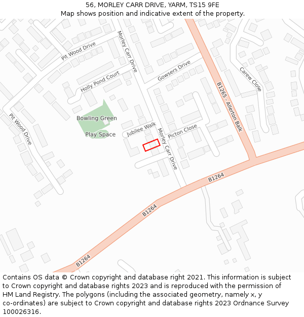56, MORLEY CARR DRIVE, YARM, TS15 9FE: Location map and indicative extent of plot
