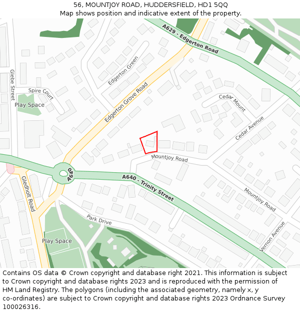 56, MOUNTJOY ROAD, HUDDERSFIELD, HD1 5QQ: Location map and indicative extent of plot