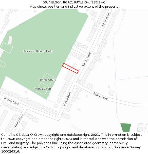 56, NELSON ROAD, RAYLEIGH, SS6 8HQ: Location map and indicative extent of plot