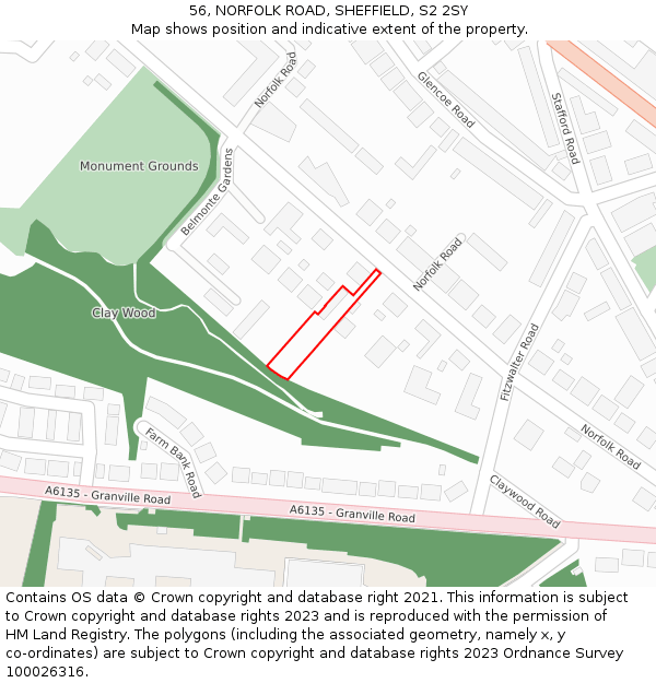 56, NORFOLK ROAD, SHEFFIELD, S2 2SY: Location map and indicative extent of plot