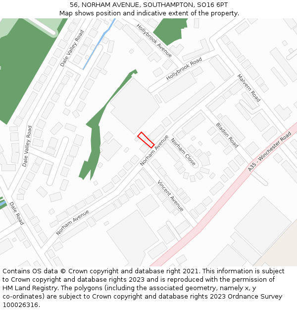 56, NORHAM AVENUE, SOUTHAMPTON, SO16 6PT: Location map and indicative extent of plot