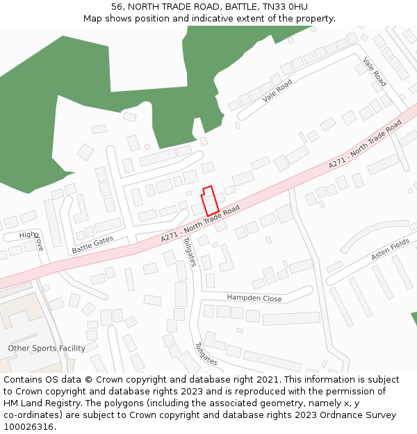 56, NORTH TRADE ROAD, BATTLE, TN33 0HU: Location map and indicative extent of plot