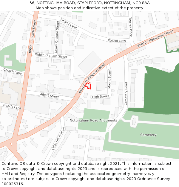 56, NOTTINGHAM ROAD, STAPLEFORD, NOTTINGHAM, NG9 8AA: Location map and indicative extent of plot