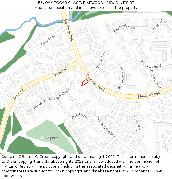 56, OAK EGGAR CHASE, PINEWOOD, IPSWICH, IP8 3TJ: Location map and indicative extent of plot