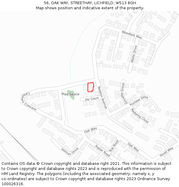 56, OAK WAY, STREETHAY, LICHFIELD, WS13 8GH: Location map and indicative extent of plot
