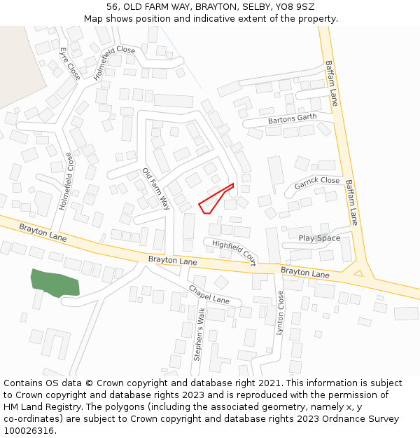 56, OLD FARM WAY, BRAYTON, SELBY, YO8 9SZ: Location map and indicative extent of plot