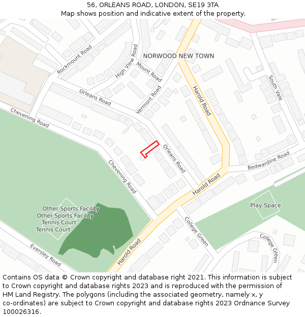 56, ORLEANS ROAD, LONDON, SE19 3TA: Location map and indicative extent of plot