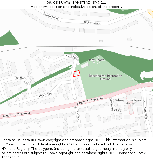 56, OSIER WAY, BANSTEAD, SM7 1LL: Location map and indicative extent of plot