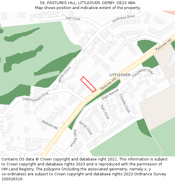 56, PASTURES HILL, LITTLEOVER, DERBY, DE23 4BA: Location map and indicative extent of plot