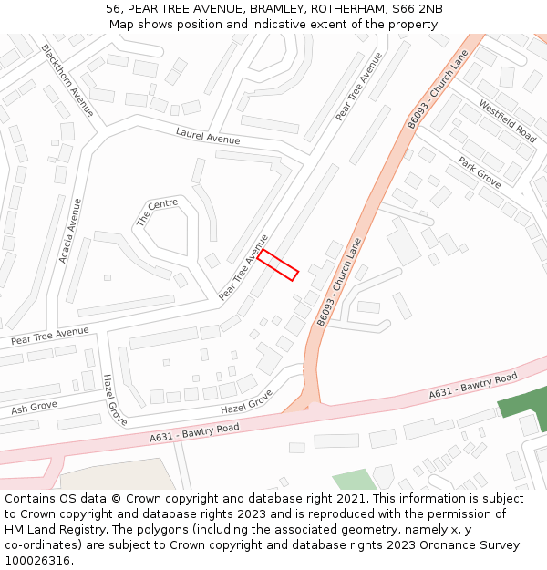 56, PEAR TREE AVENUE, BRAMLEY, ROTHERHAM, S66 2NB: Location map and indicative extent of plot