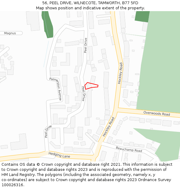 56, PEEL DRIVE, WILNECOTE, TAMWORTH, B77 5FD: Location map and indicative extent of plot