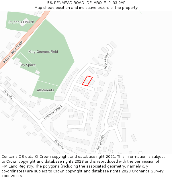 56, PENMEAD ROAD, DELABOLE, PL33 9AP: Location map and indicative extent of plot