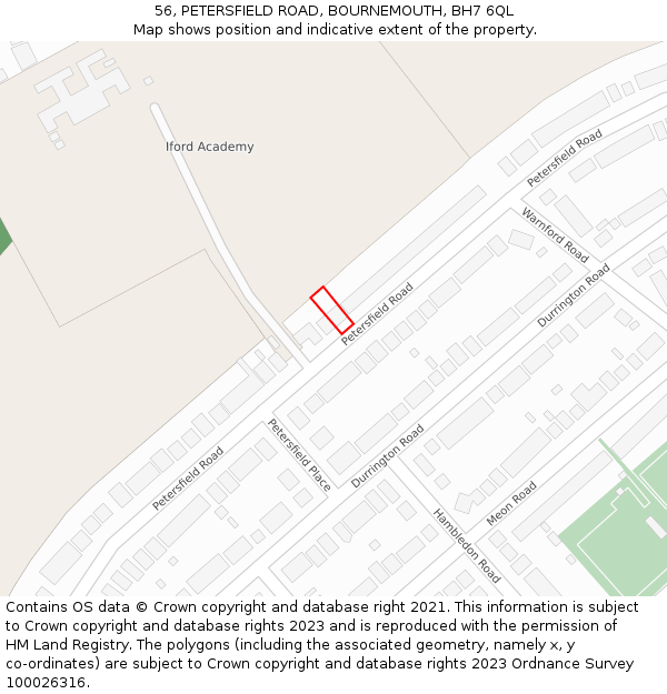 56, PETERSFIELD ROAD, BOURNEMOUTH, BH7 6QL: Location map and indicative extent of plot