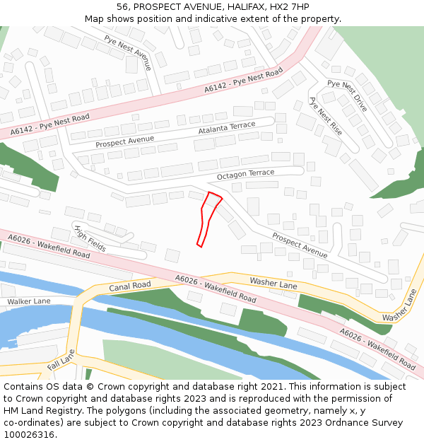 56, PROSPECT AVENUE, HALIFAX, HX2 7HP: Location map and indicative extent of plot