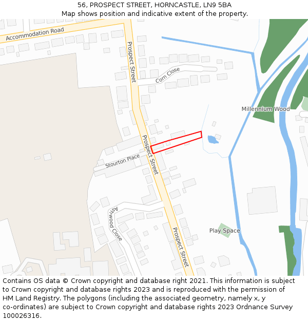 56, PROSPECT STREET, HORNCASTLE, LN9 5BA: Location map and indicative extent of plot