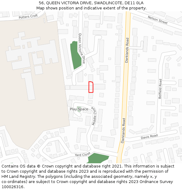 56, QUEEN VICTORIA DRIVE, SWADLINCOTE, DE11 0LA: Location map and indicative extent of plot