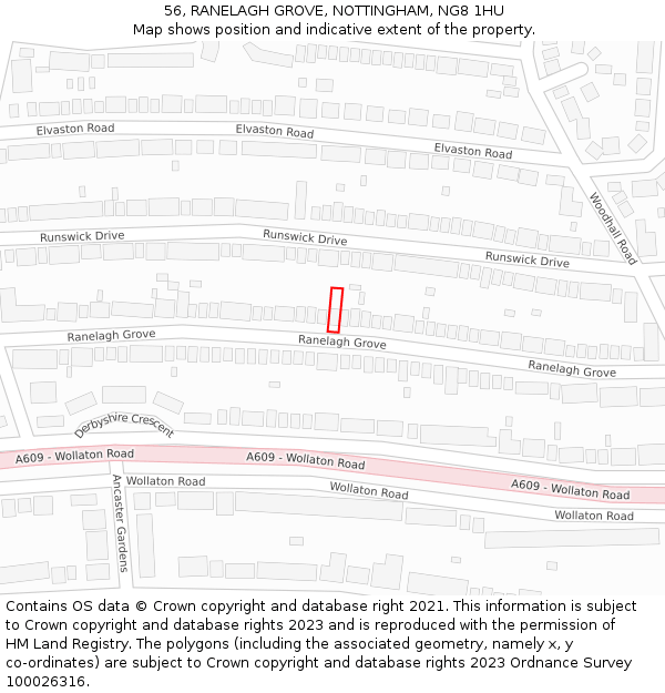 56, RANELAGH GROVE, NOTTINGHAM, NG8 1HU: Location map and indicative extent of plot