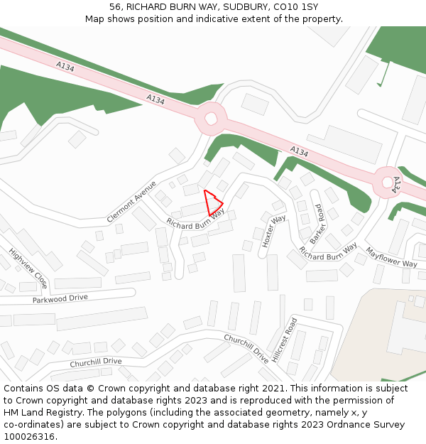 56, RICHARD BURN WAY, SUDBURY, CO10 1SY: Location map and indicative extent of plot