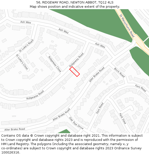 56, RIDGEWAY ROAD, NEWTON ABBOT, TQ12 4LS: Location map and indicative extent of plot