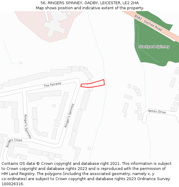 56, RINGERS SPINNEY, OADBY, LEICESTER, LE2 2HA: Location map and indicative extent of plot