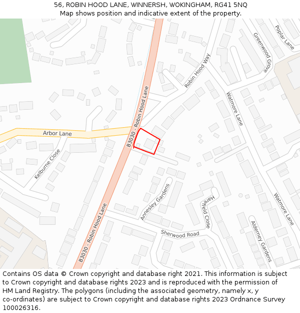 56, ROBIN HOOD LANE, WINNERSH, WOKINGHAM, RG41 5NQ: Location map and indicative extent of plot