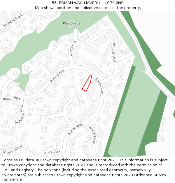 56, ROMAN WAY, HAVERHILL, CB9 0NS: Location map and indicative extent of plot