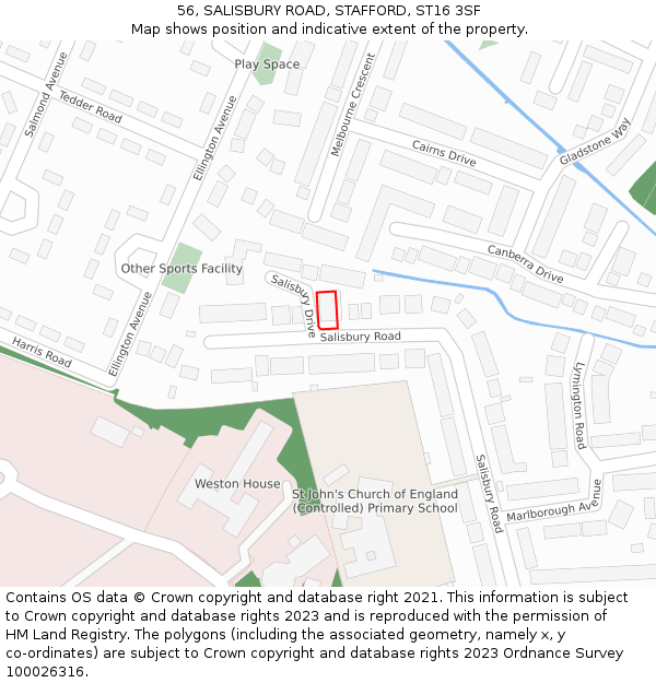 56, SALISBURY ROAD, STAFFORD, ST16 3SF: Location map and indicative extent of plot
