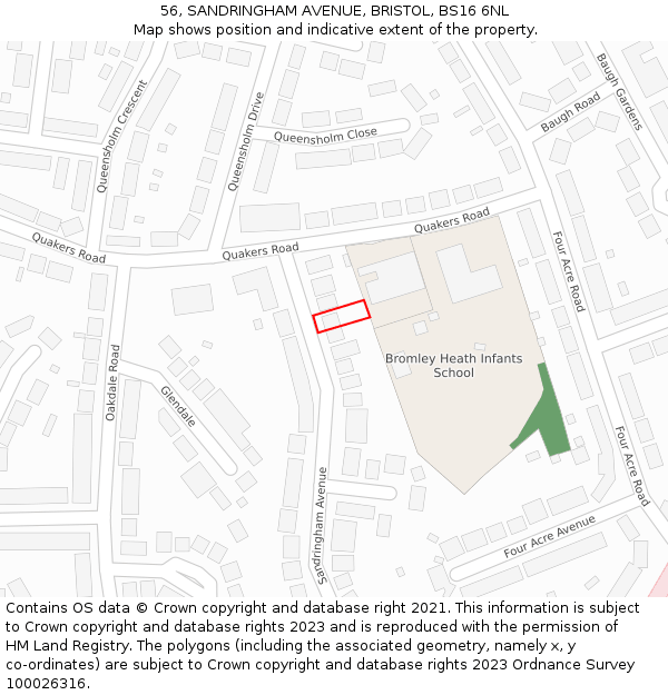 56, SANDRINGHAM AVENUE, BRISTOL, BS16 6NL: Location map and indicative extent of plot