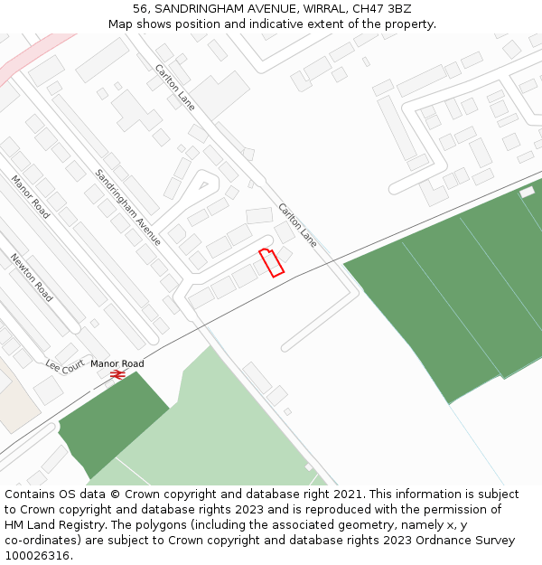 56, SANDRINGHAM AVENUE, WIRRAL, CH47 3BZ: Location map and indicative extent of plot