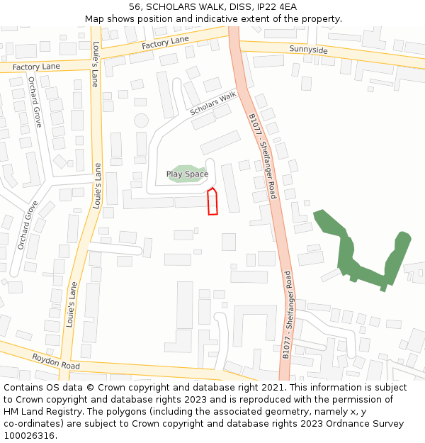 56, SCHOLARS WALK, DISS, IP22 4EA: Location map and indicative extent of plot