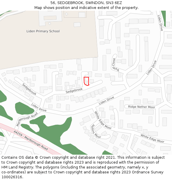56, SEDGEBROOK, SWINDON, SN3 6EZ: Location map and indicative extent of plot