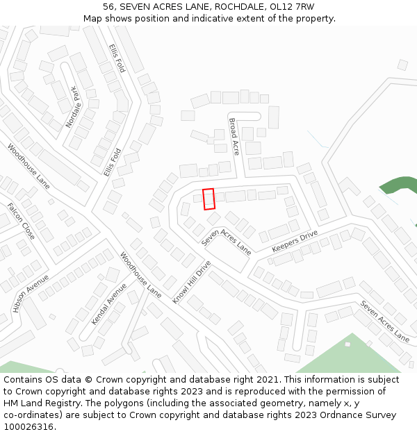 56, SEVEN ACRES LANE, ROCHDALE, OL12 7RW: Location map and indicative extent of plot