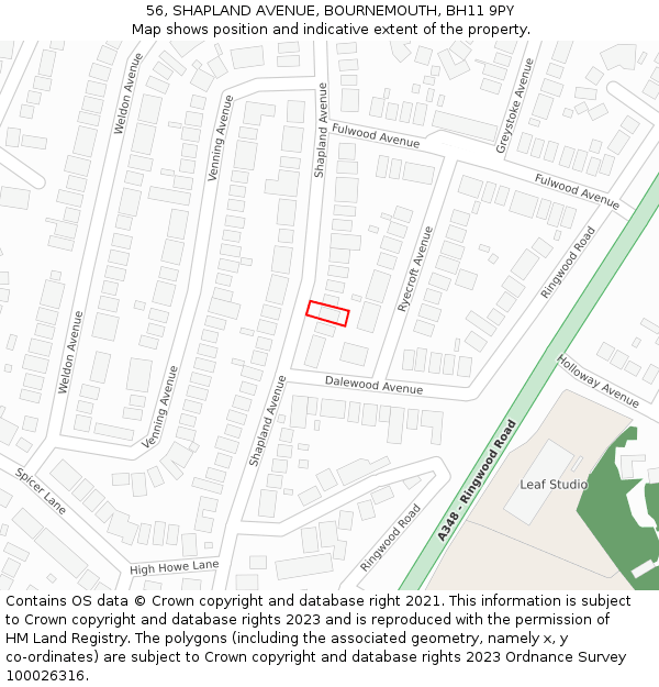 56, SHAPLAND AVENUE, BOURNEMOUTH, BH11 9PY: Location map and indicative extent of plot