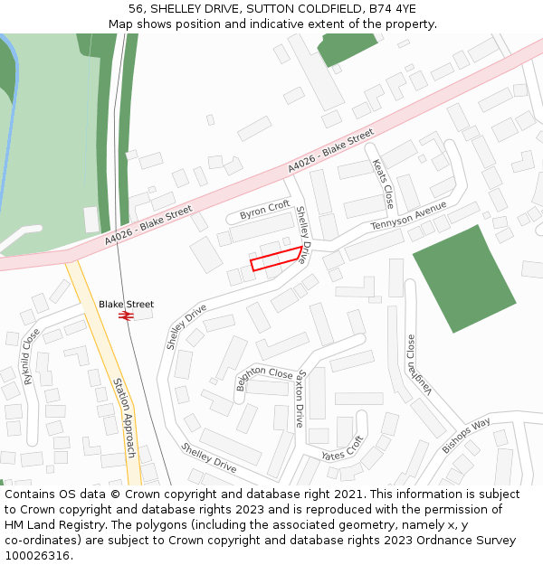56, SHELLEY DRIVE, SUTTON COLDFIELD, B74 4YE: Location map and indicative extent of plot