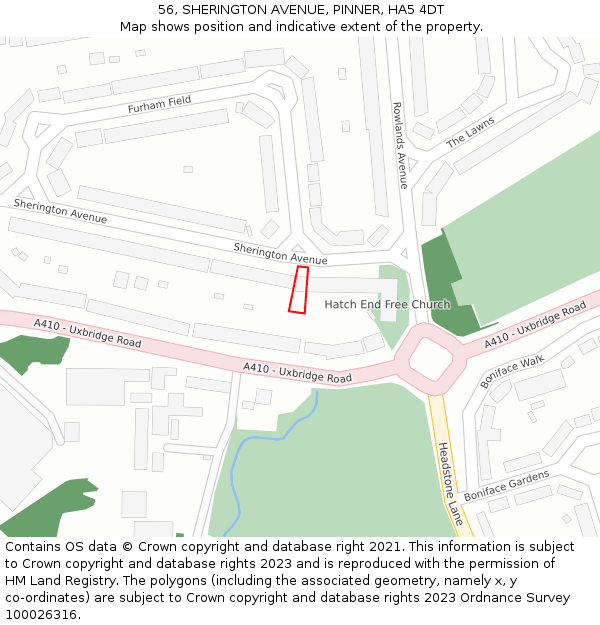 56, SHERINGTON AVENUE, PINNER, HA5 4DT: Location map and indicative extent of plot