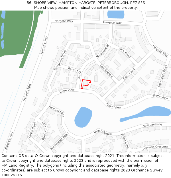 56, SHORE VIEW, HAMPTON HARGATE, PETERBOROUGH, PE7 8FS: Location map and indicative extent of plot