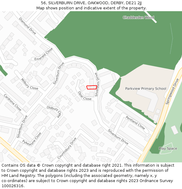 56, SILVERBURN DRIVE, OAKWOOD, DERBY, DE21 2JJ: Location map and indicative extent of plot