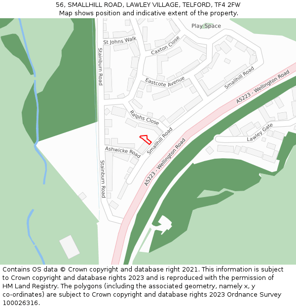 56, SMALLHILL ROAD, LAWLEY VILLAGE, TELFORD, TF4 2FW: Location map and indicative extent of plot