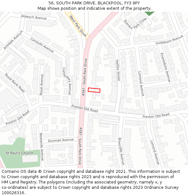 56, SOUTH PARK DRIVE, BLACKPOOL, FY3 9PY: Location map and indicative extent of plot