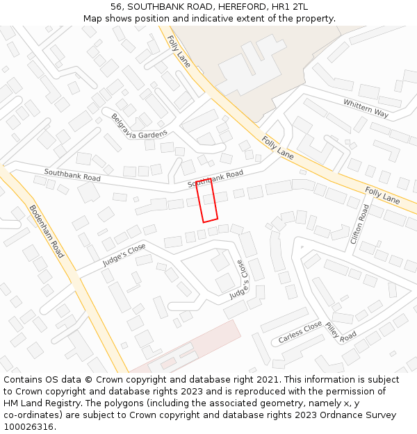 56, SOUTHBANK ROAD, HEREFORD, HR1 2TL: Location map and indicative extent of plot