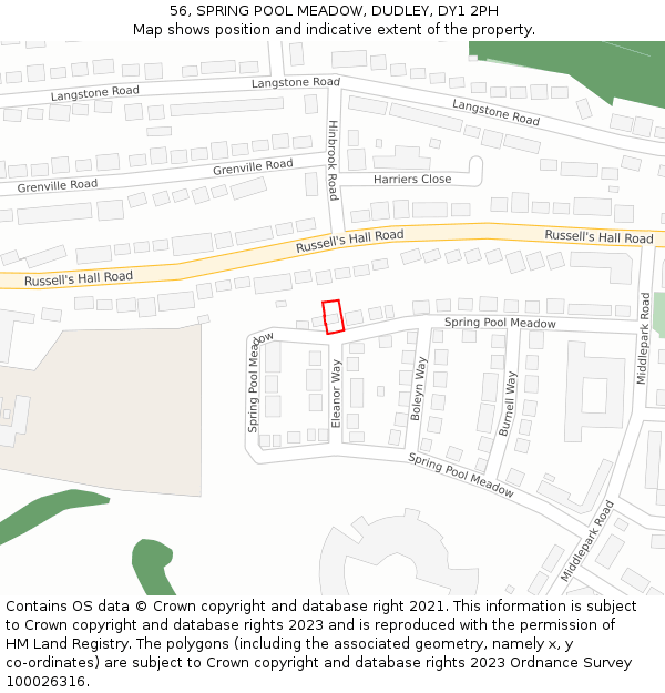 56, SPRING POOL MEADOW, DUDLEY, DY1 2PH: Location map and indicative extent of plot
