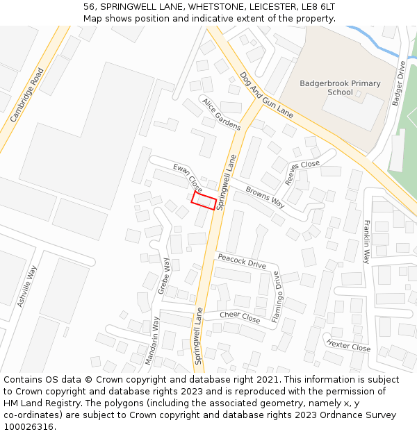 56, SPRINGWELL LANE, WHETSTONE, LEICESTER, LE8 6LT: Location map and indicative extent of plot