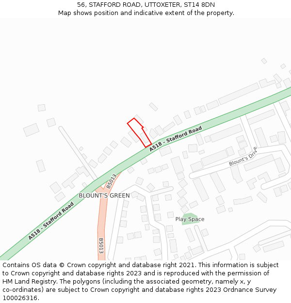 56, STAFFORD ROAD, UTTOXETER, ST14 8DN: Location map and indicative extent of plot